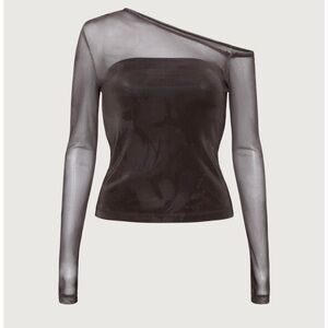 Elegant Brown Sheer One-Shoulder Top